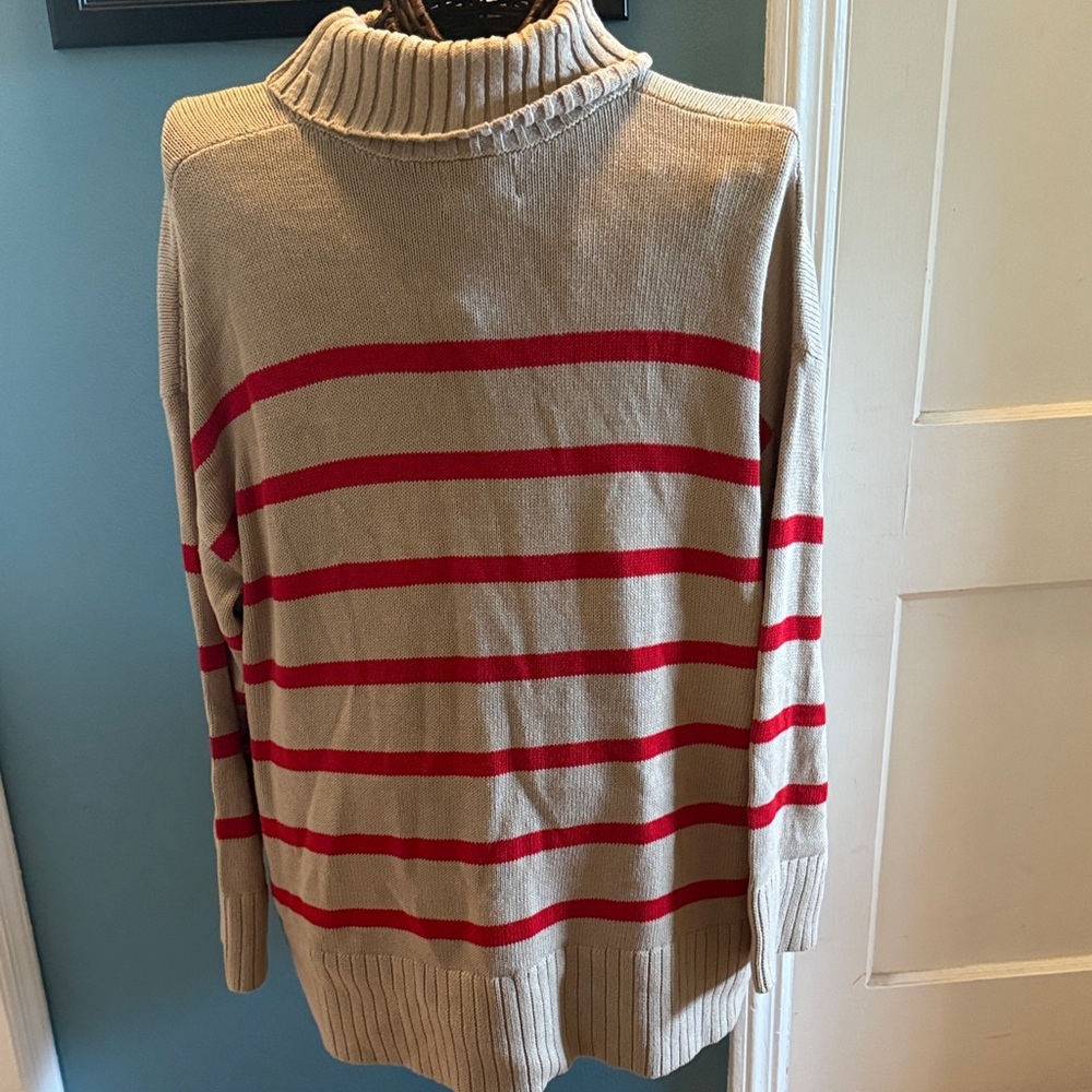 Old Navy Beige and Red Striped Turtleneck Sweater